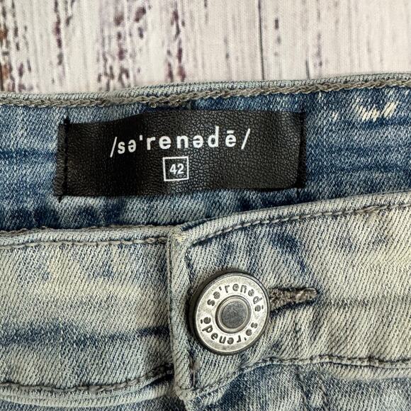 SERENEDE Bandana Patch Distressed Jeans Men’s 42 Tapered Light Wash Streetwear - Picture 6 of 15